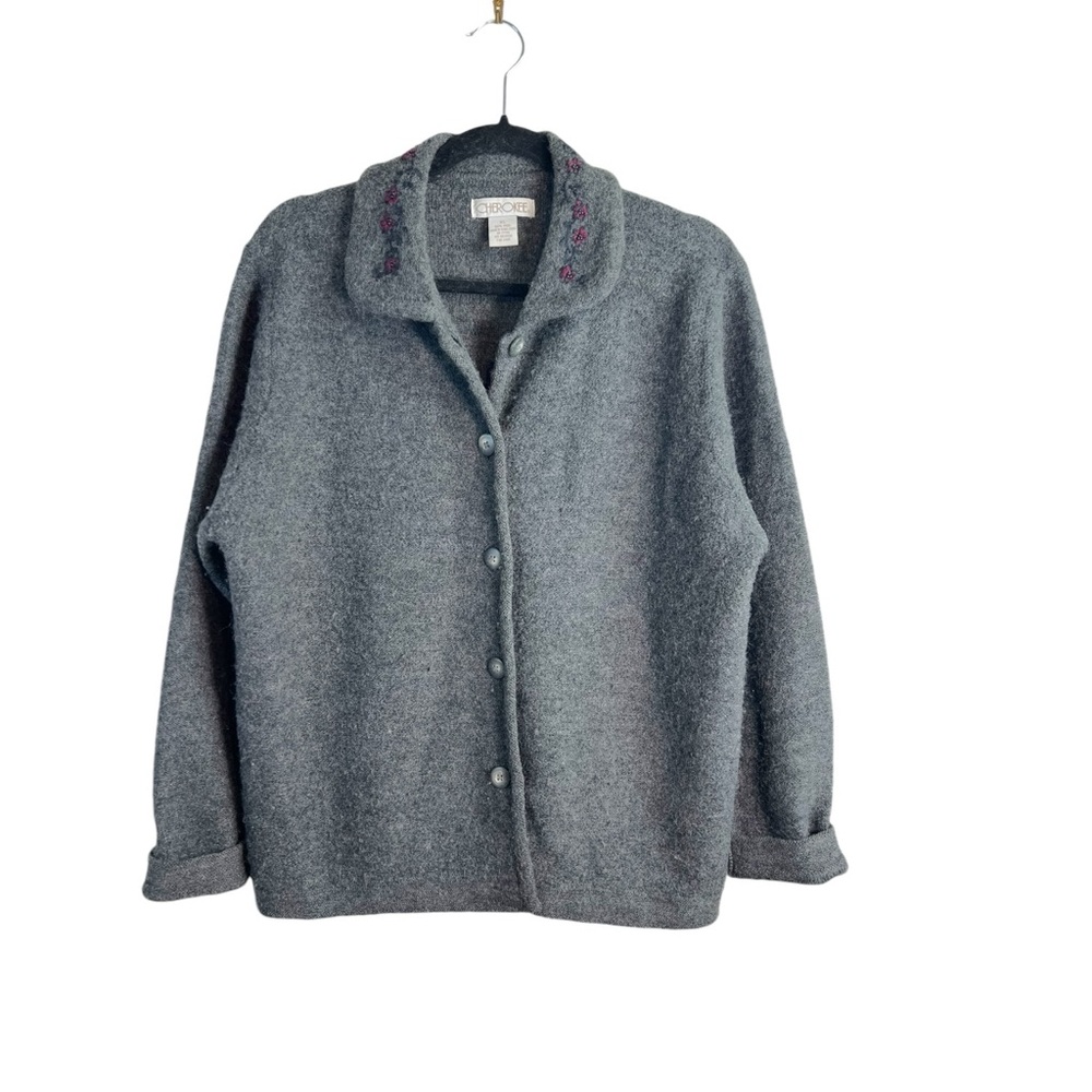 Cherokee 100% Wool Embroidered Cardigan Jacket – Cozy Vintage Gray XL - Picture 9 of 9